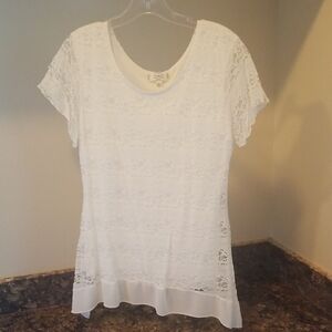 White Short Sleeved Lace Top